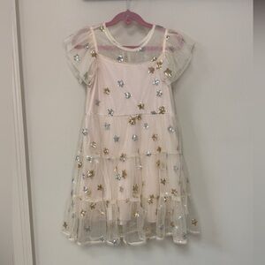 Isobella & Chloe: "Nutcracker Tiered" Starry Sequin Cream Dress, Size 6X
